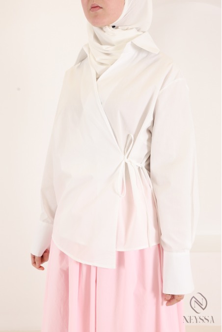 Chemise manches longues cache cœur fluide moderne coton femme