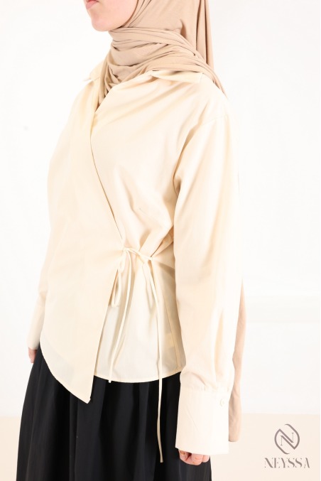 Chemise manches longues cache cœur fluide moderne coton femme