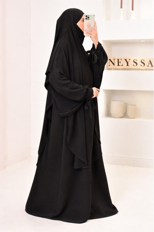 Set Abaya Khimar extra lang Jazzseide, legalisiert, made in FRANCE