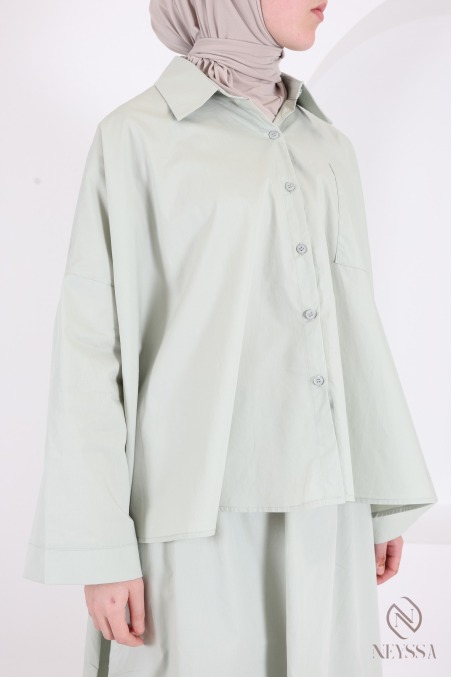Chemise en coton à boutons oversize pour femme hijabi tendance