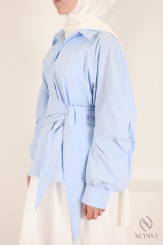 Chemise manches barrel 100% coton avec nœud à nouer à la taille