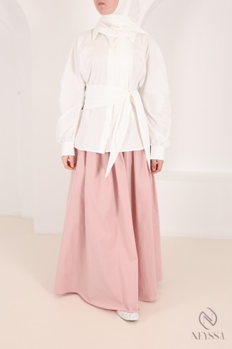 Chemise manches barrel 100% coton avec nœud à nouer à la taille 2