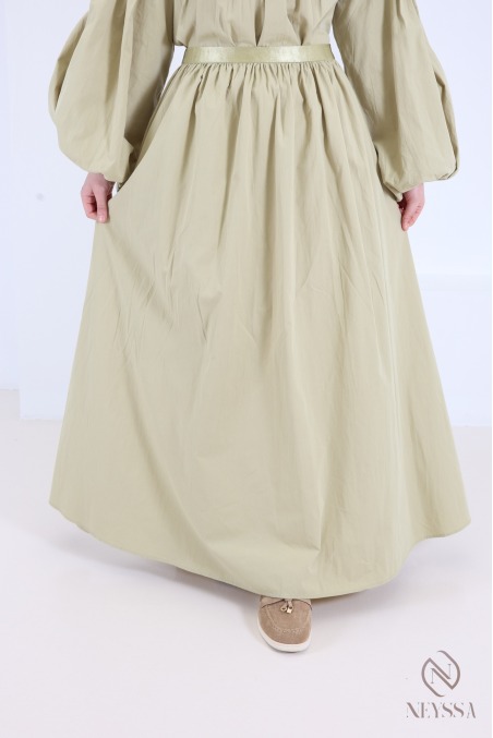 Women's Long Skirt and Puff-Sleeve Blouse Set