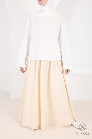 Long beige cotton skirt with a flared cut and lining 2