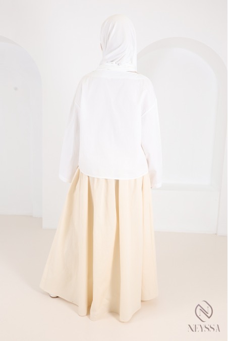 Jupe longue beige en coton avec doublure coupe évasée