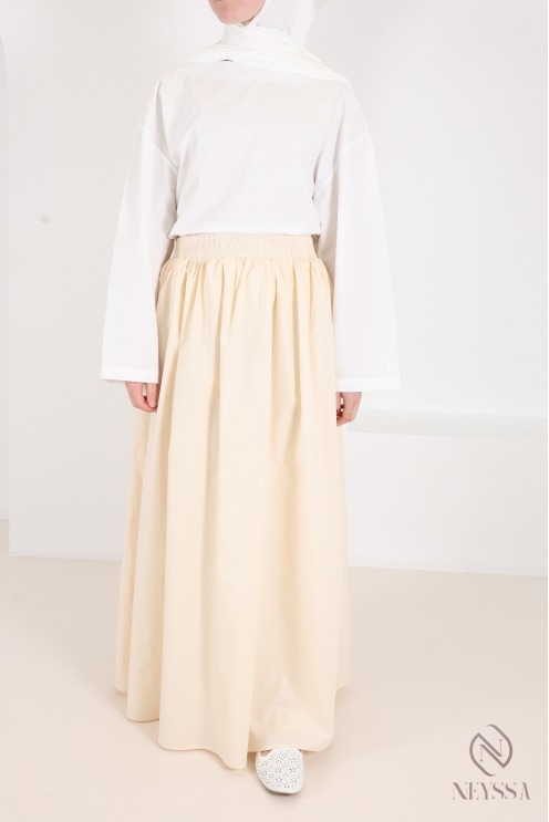 Jupe longue beige en coton avec doublure coupe évasée