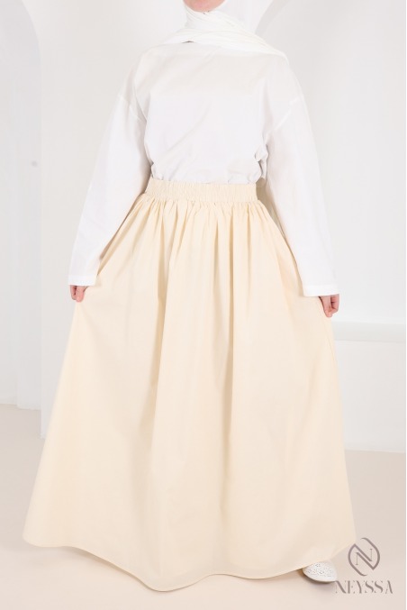 Jupe longue beige en coton avec doublure coupe évasée