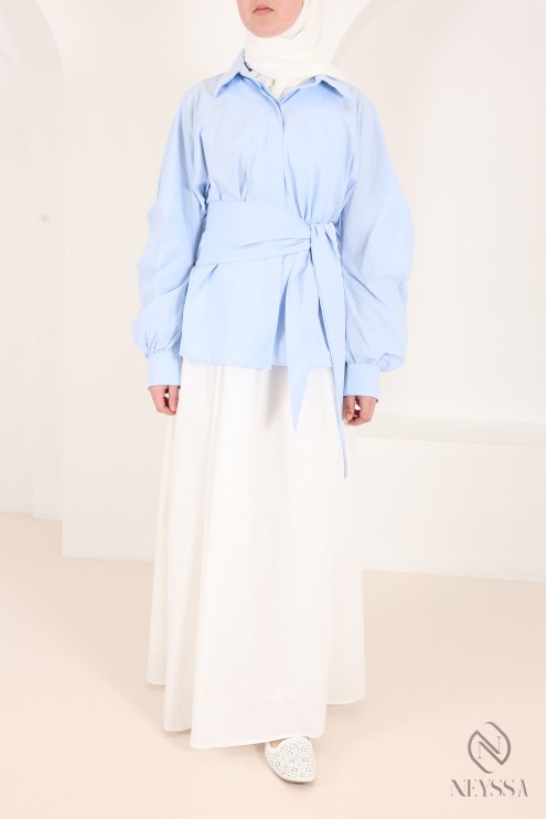 Chemise manches barrel 100% coton avec nœud à nouer à la taille