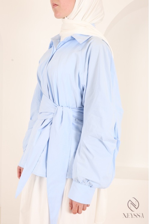 Chemise manches barrel 100% coton avec nœud à nouer à la taille