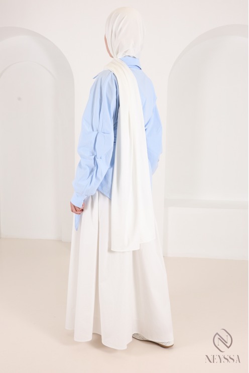 Chemise manches barrel 100% coton avec nœud à nouer à la taille