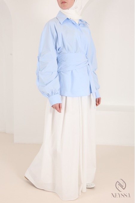 Chemise manches barrel 100% coton avec nœud à nouer à la taille