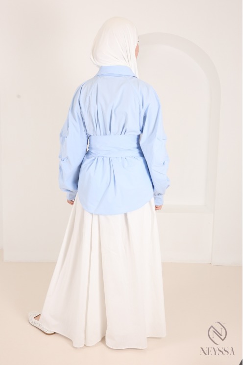 Chemise manches barrel 100% coton avec nœud à nouer à la taille