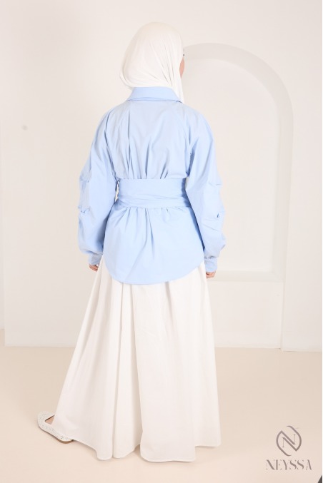 100% cotton barrel-sleeve shirt with a tie at the waist