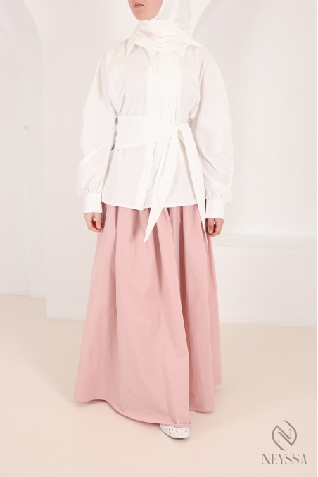 Chemise manches barrel 100% coton avec nœud à nouer à la taille