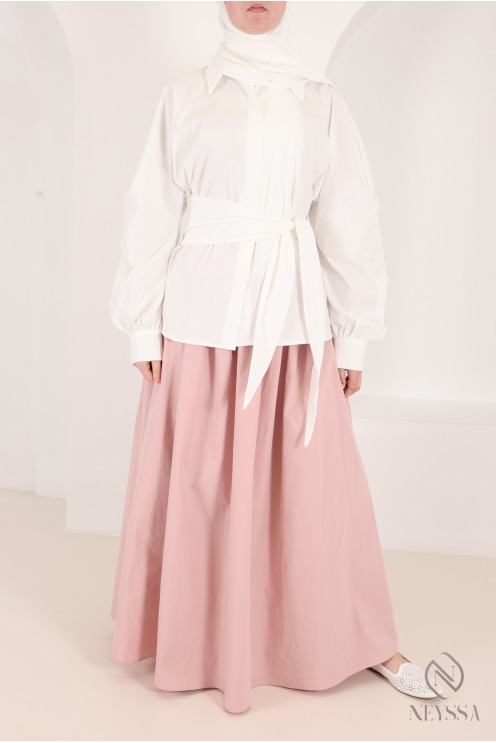 Chemise manches barrel 100% coton avec nœud à nouer à la taille