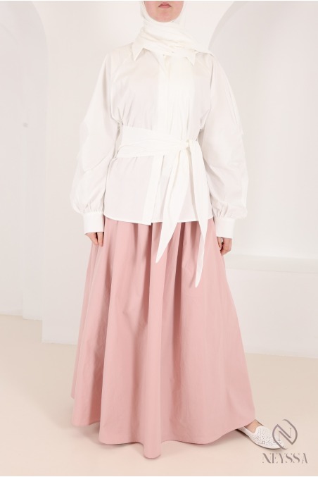 Chemise manches barrel 100% coton avec nœud à nouer à la taille