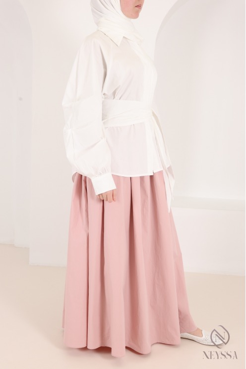 Chemise manches barrel 100% coton avec nœud à nouer à la taille