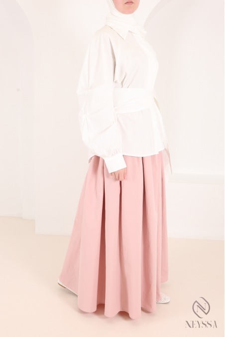 100% cotton barrel-sleeve shirt with a tie at the waist