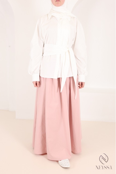 Chemise manches barrel 100% coton avec nœud à nouer à la taille