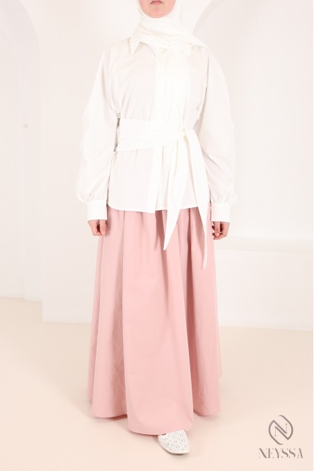 Chemise manches barrel 100% coton avec nœud à nouer à la taille