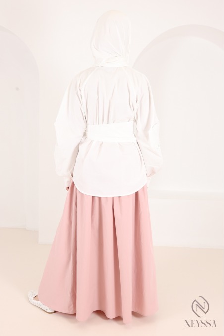 Chemise manches barrel 100% coton avec nœud à nouer à la taille