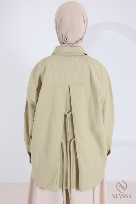 Chemise oversize asymétrique 100% coton avec nœuds tendance