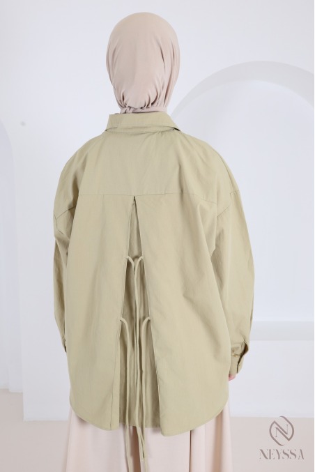 Chemise oversize asymétrique 100% coton avec nœuds tendance