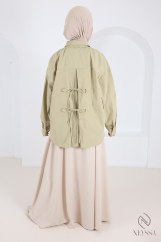 Chemise oversize asymétrique 100% coton avec nœuds tendance