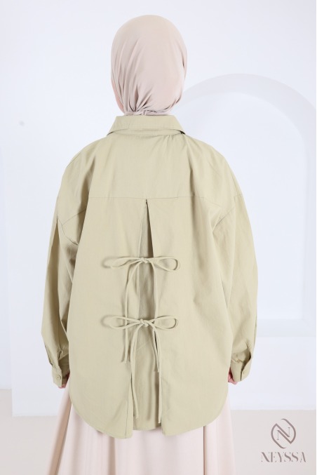 Chemise oversize asymétrique 100% coton avec nœuds tendance