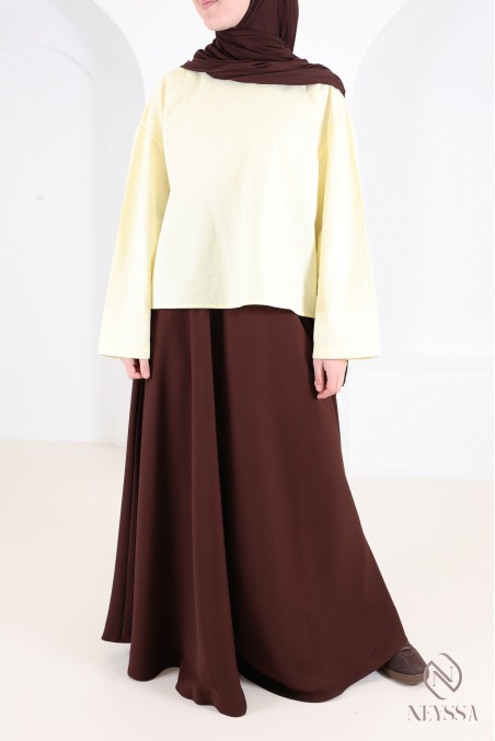 High-waisted, elasticated long skirt in crepe fabric, flared pockets