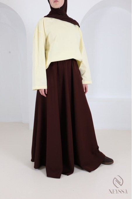 High-waisted, elasticated long skirt in crepe fabric, flared pockets