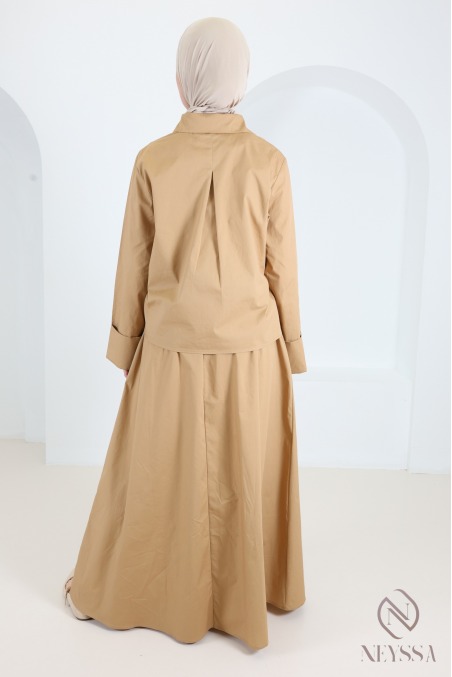 Ensemble jupe longue + chemise manches revers en coton