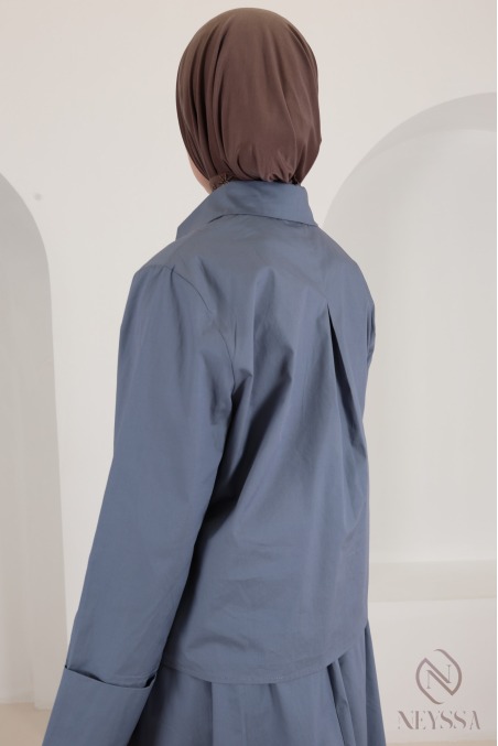 Set ensemble chemise droite + jupe longue évasée bleu jean en coton