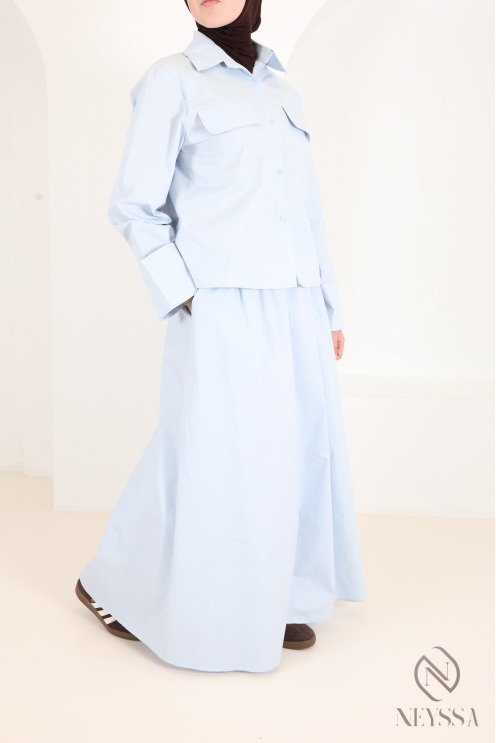 Set aus Maxirock und Bluse mit hochkrempelbaren Ärmeln aus Baumwolle