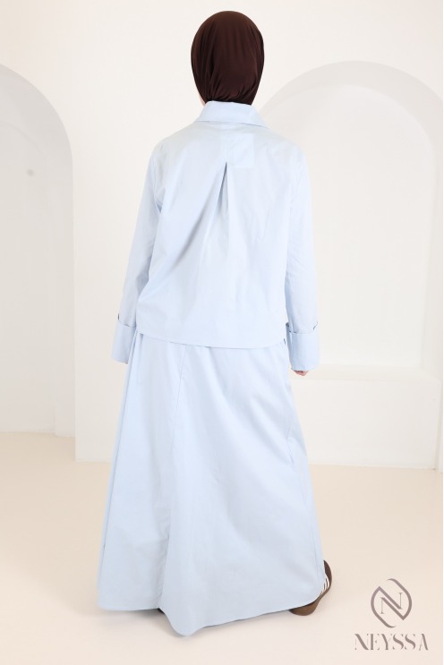 Set aus Maxirock und Bluse mit hochkrempelbaren Ärmeln aus Baumwolle