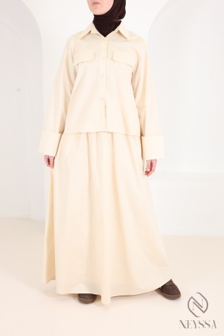 Trendy 2-piece yellow cotton skirt and shirt set