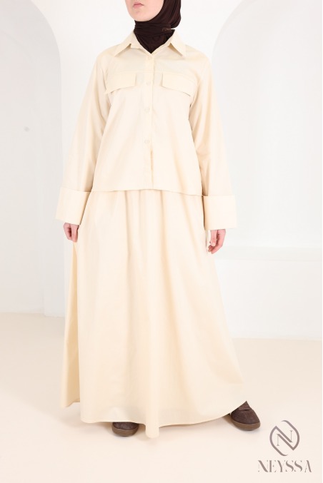 Ensemble en coton yellow 2 pièces jupe et chemise tendance