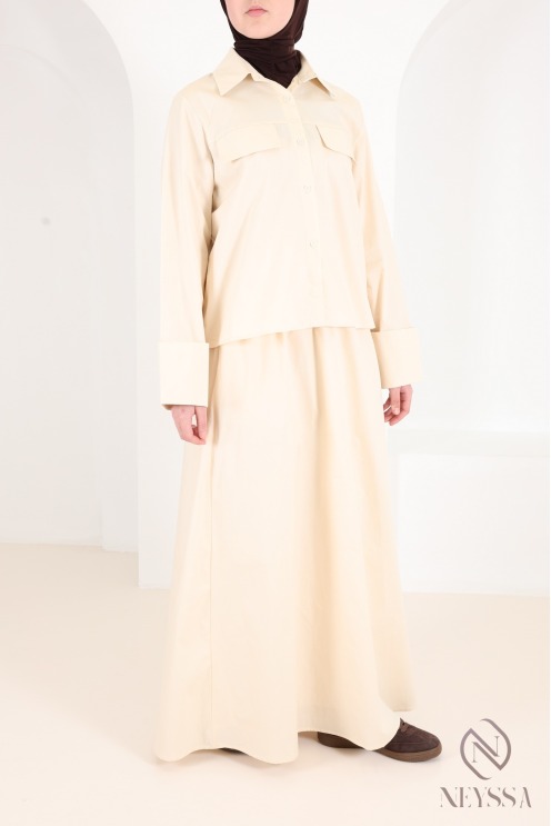 Trendy 2-piece yellow cotton skirt and shirt set