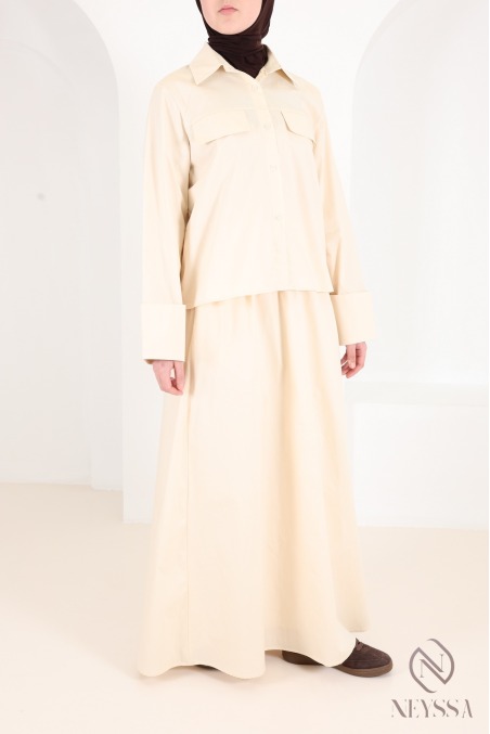 Trendy 2-piece yellow cotton skirt and shirt set