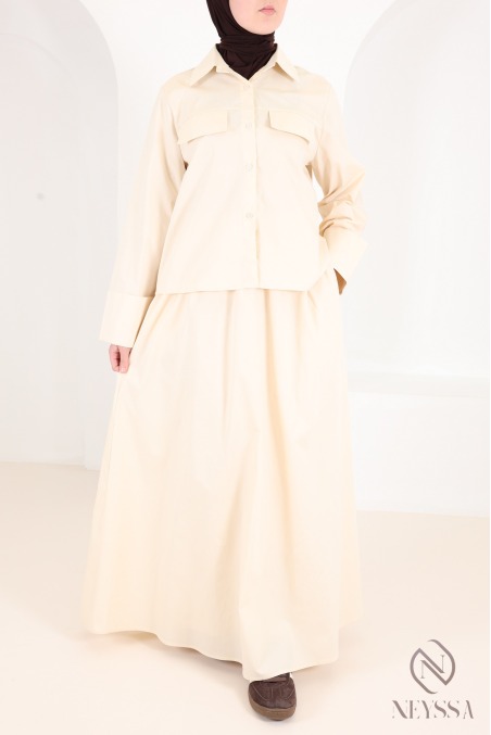 Ensemble en coton yellow 2 pièces jupe et chemise tendance