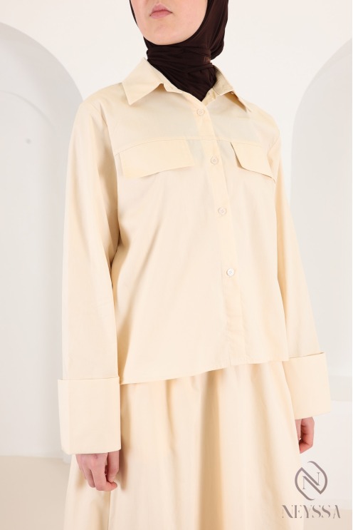 Trendy 2-piece yellow cotton skirt and shirt set