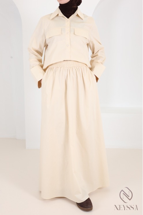 Trendy 2-piece yellow cotton skirt and shirt set