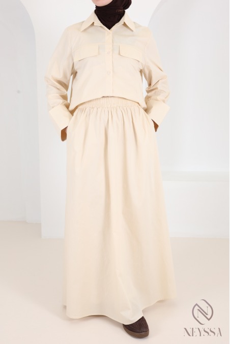 Trendy 2-piece yellow cotton skirt and shirt set