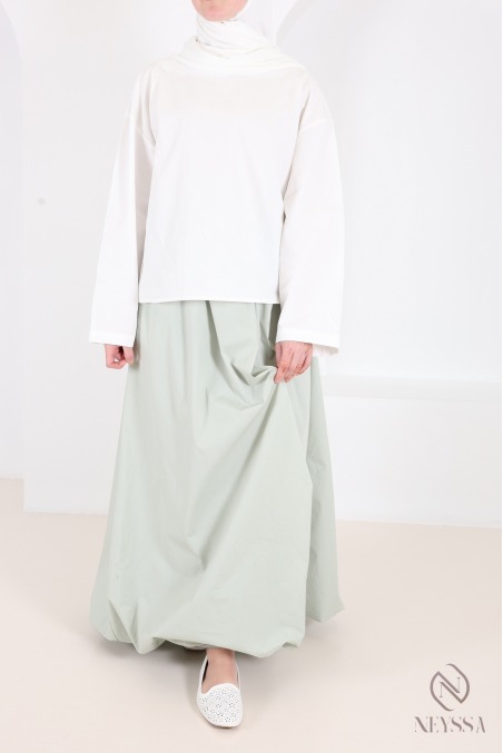 Long balloon-style cotton skirt with aqua green lining