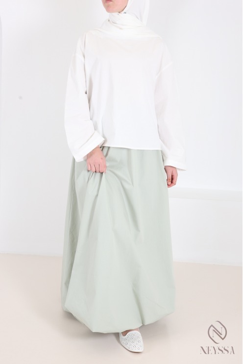 Long balloon-style cotton skirt with aqua green lining