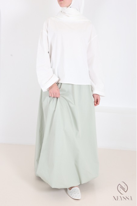 Long balloon-style cotton skirt with aqua green lining