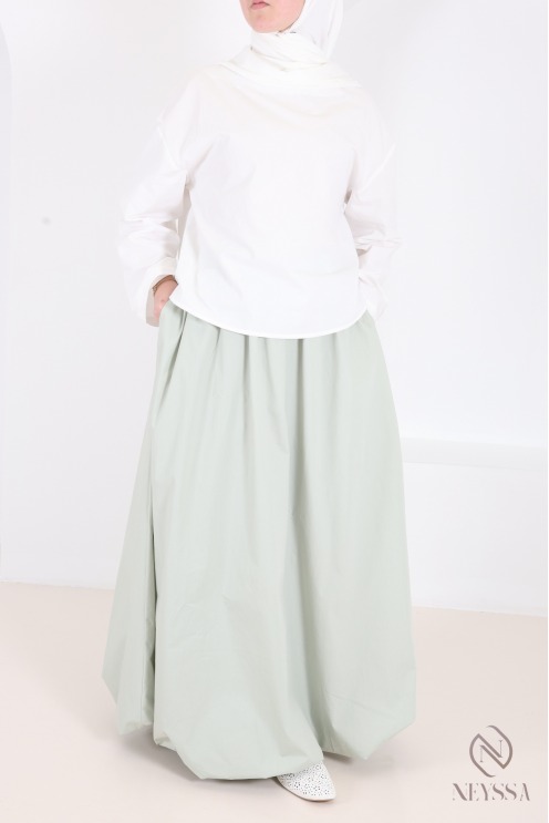 Long balloon-style cotton skirt with aqua green lining