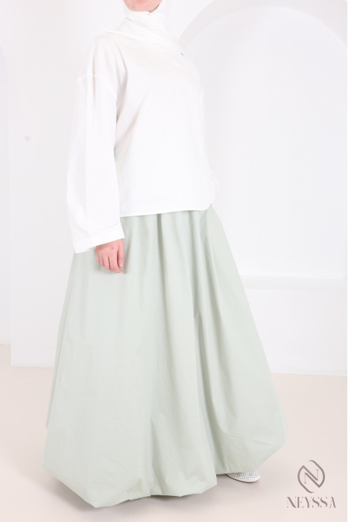 Long balloon-style cotton skirt with aqua green lining