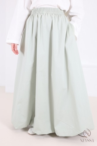 Jupe longue coupe ballon en coton avec doublure vert d'eau