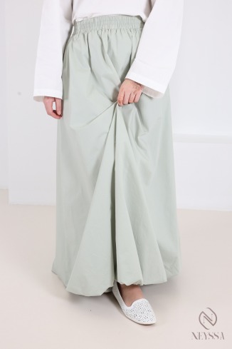 Long balloon-style cotton skirt with aqua green lining 2